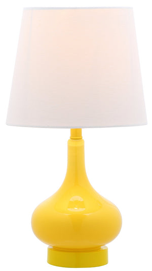 Safavieh AMY GOURD MINI LAMP - ELEGANT TABLE LIGHT WITH CREAM LINEN SHADE FOR BEDSIDES & SMALL SPACES Yellow KID4087H