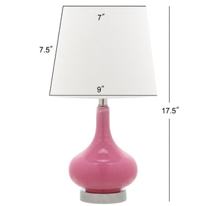 Safavieh AMY GOURD MINI LAMP - ELEGANT TABLE LIGHT WITH CREAM LINEN SHADE FOR BEDSIDES & SMALL SPACES Pink KID4087P