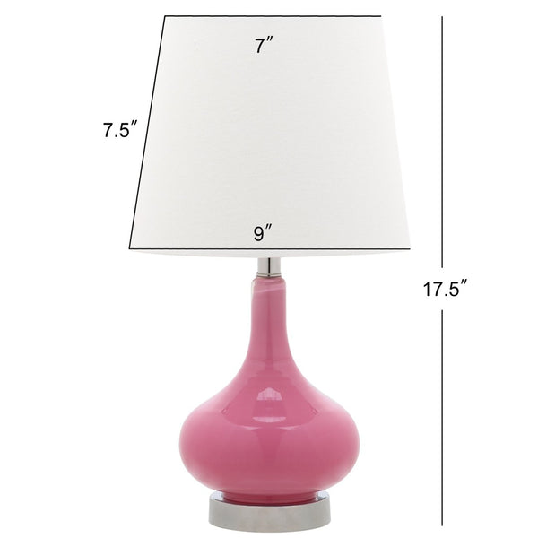 Safavieh AMY GOURD MINI LAMP - ELEGANT TABLE LIGHT WITH CREAM LINEN SHADE FOR BEDSIDES & SMALL SPACES Pink KID4087P