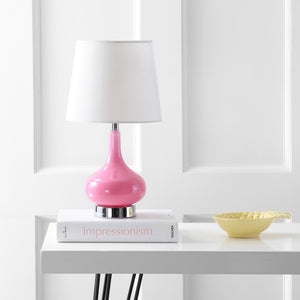 Safavieh AMY GOURD MINI LAMP - ELEGANT TABLE LIGHT WITH CREAM LINEN SHADE FOR BEDSIDES & SMALL SPACES Pink KID4087P