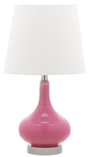 Safavieh AMY GOURD MINI LAMP - ELEGANT TABLE LIGHT WITH CREAM LINEN SHADE FOR BEDSIDES & SMALL SPACES Pink KID4087P