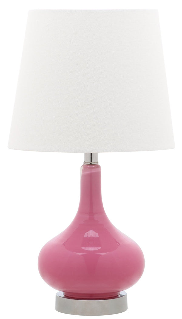 Safavieh AMY GOURD MINI LAMP - ELEGANT TABLE LIGHT WITH CREAM LINEN SHADE FOR BEDSIDES & SMALL SPACES Pink KID4087P