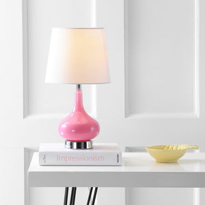 Safavieh AMY GOURD MINI LAMP - ELEGANT TABLE LIGHT WITH CREAM LINEN SHADE FOR BEDSIDES & SMALL SPACES Pink KID4087P