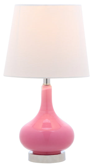 Safavieh AMY GOURD MINI LAMP - ELEGANT TABLE LIGHT WITH CREAM LINEN SHADE FOR BEDSIDES & SMALL SPACES Pink KID4087P