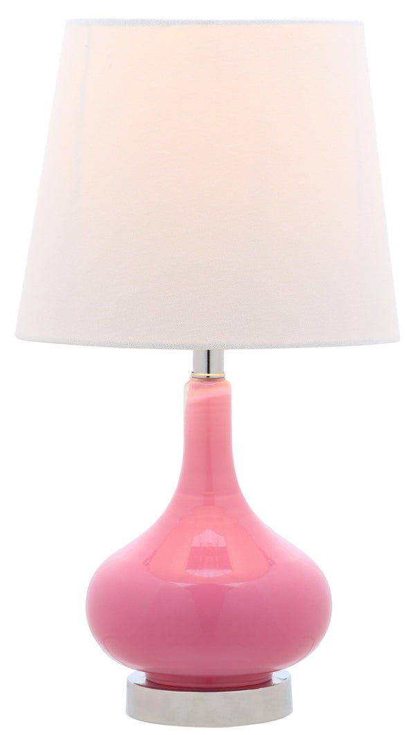 Safavieh AMY GOURD MINI LAMP - ELEGANT TABLE LIGHT WITH CREAM LINEN SHADE FOR BEDSIDES & SMALL SPACES Pink KID4087P