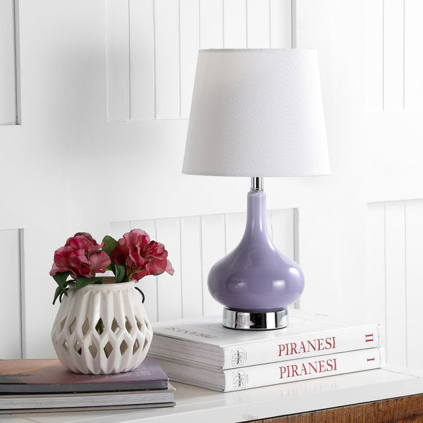 Safavieh AMY GOURD MINI LAMP - ELEGANT TABLE LIGHT WITH CREAM LINEN SHADE FOR BEDSIDES & SMALL SPACES Purple KID4087Q