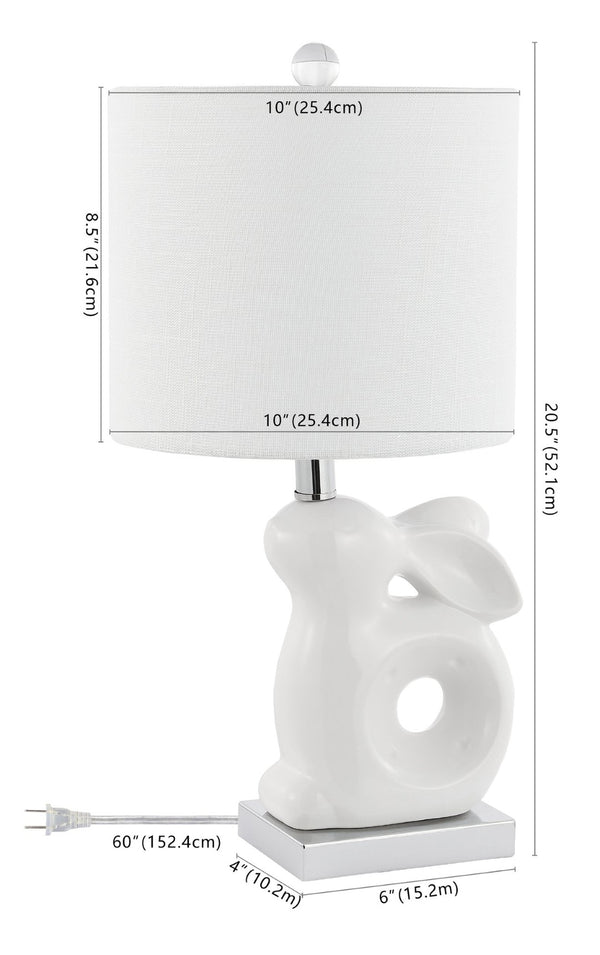 Safavieh RUBY Rabbit Lamp - Whimsical Accent Light for Nursery, Bedroom, or Living Room with Cozy Glow White KID4246A