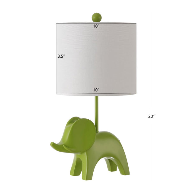 Safavieh ELLIE Elephant Lamp - Whimsical Nursery Accent Light with Soft Glow for Kids' Rooms & Playrooms Green KID4248E