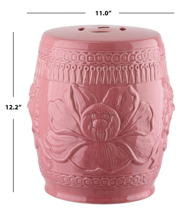 Safavieh LITTLE LOTUS GARDEN STOOL - Elegant Ceramic Accent for Indoor & Outdoor Spaces, Multi-Purpose Use Pink KID4503A