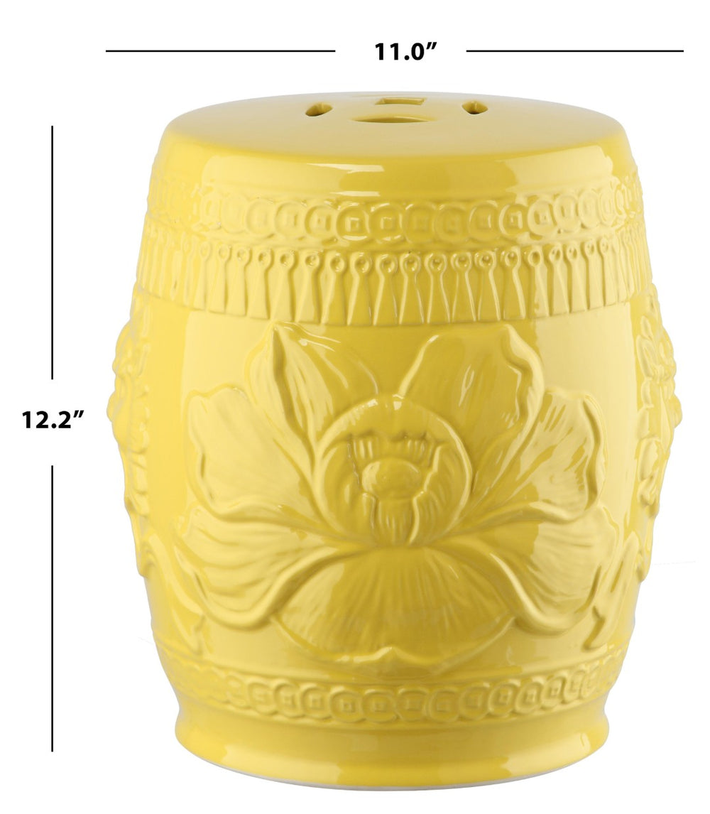 Safavieh LITTLE LOTUS GARDEN STOOL - Elegant Ceramic Accent for Indoor & Outdoor Spaces, Multi-Purpose Use Yellow KID4503B