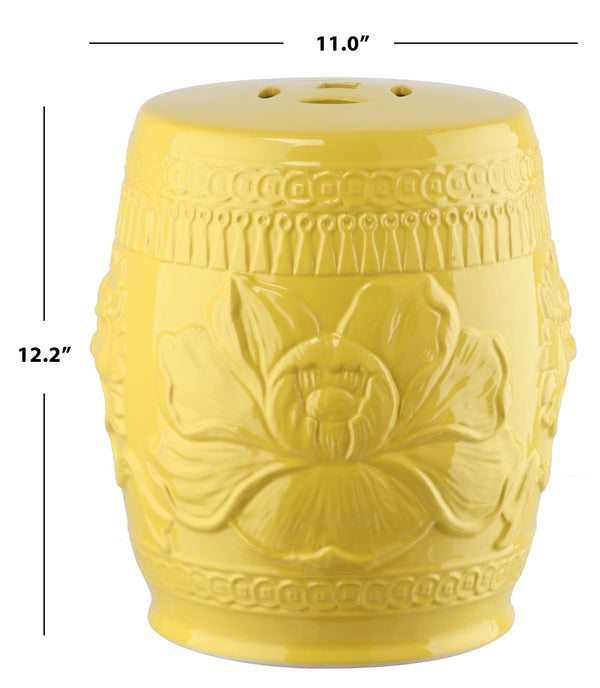 Safavieh LITTLE LOTUS GARDEN STOOL - Elegant Ceramic Accent for Indoor & Outdoor Spaces, Multi-Purpose Use Yellow KID4503B