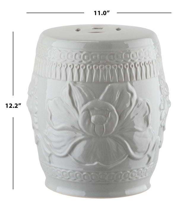 Safavieh LITTLE LOTUS GARDEN STOOL - Elegant Ceramic Accent for Indoor & Outdoor Spaces, Multi-Purpose Use Grey KID4503C