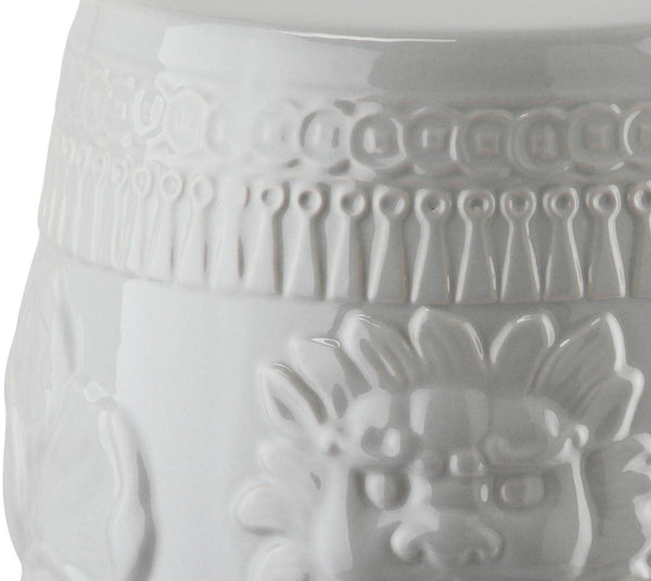 Safavieh LITTLE LOTUS GARDEN STOOL - Elegant Ceramic Accent for Indoor & Outdoor Spaces, Multi-Purpose Use Grey KID4503C