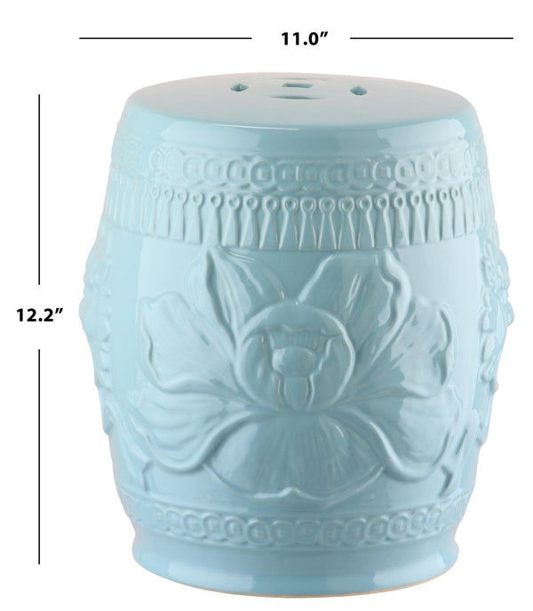 Safavieh LITTLE LOTUS GARDEN STOOL - Elegant Ceramic Accent for Indoor & Outdoor Spaces, Multi-Purpose Use Blue KID4503D