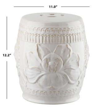Safavieh LITTLE LOTUS GARDEN STOOL - Elegant Ceramic Accent for Indoor & Outdoor Spaces, Multi-Purpose Use Creme KID4503E