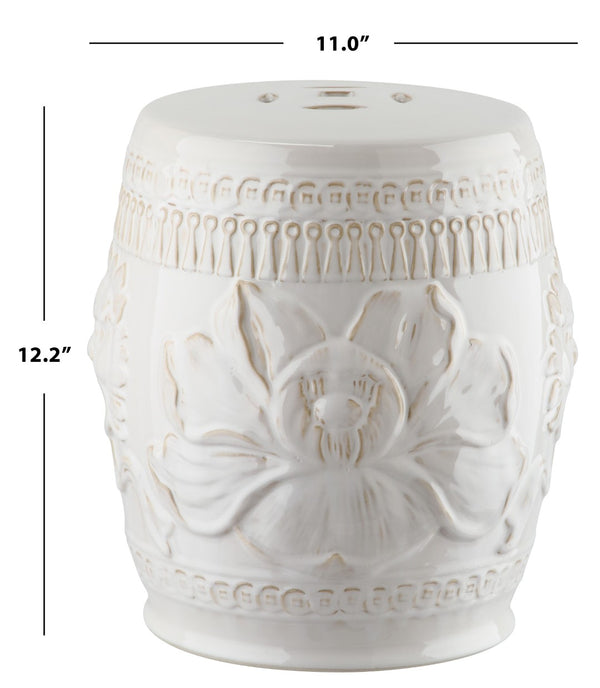 Safavieh LITTLE LOTUS GARDEN STOOL - Elegant Ceramic Accent for Indoor & Outdoor Spaces, Multi-Purpose Use Creme KID4503E