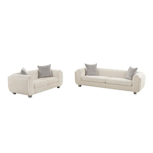 Pasargad Home Bergamo 3-seater Sofa In Ivory With Pillows - Mid-century Modern Elegance & Comfort Ivory Polyester Pzw-20044-3