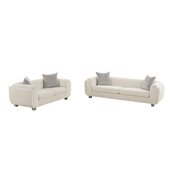 Pasargad Home Bergamo 3-seater Sofa In Ivory With Pillows - Mid-century Modern Elegance & Comfort Ivory Polyester Pzw-20044-3
