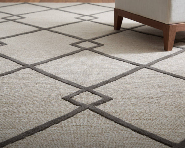 Feizy Rugs Kimball Hand Tufted Wool Accent Rug Trellis Lattice Pattern Neutral Ivory Tan 3'6" x 5'6" KIM8A36FBGECHLC50
