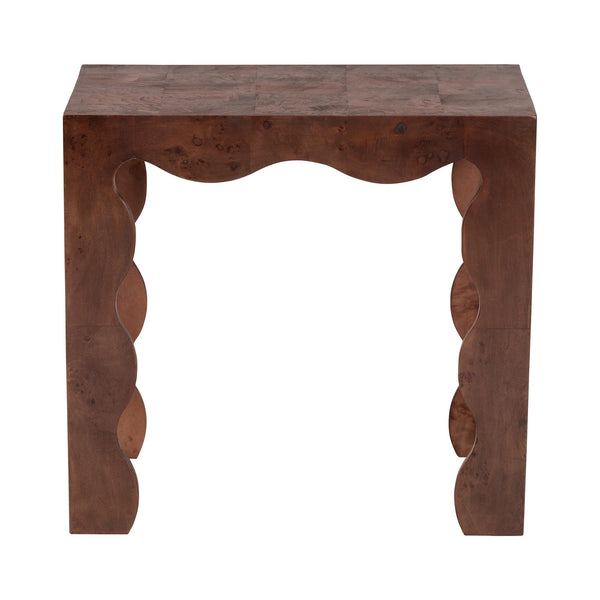 Bali & Pari Huxley Burl Wood Scalloped End Table Artisan Grain Living Room Accent