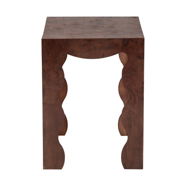 Bali & Pari Huxley Burl Wood Scalloped End Table Artisan Grain Living Room Accent