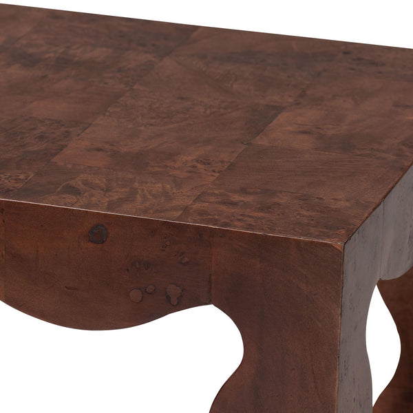 Bali & Pari Huxley Burl Wood Scalloped End Table Artisan Grain Living Room Accent