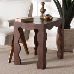 Bali & Pari Huxley Burl Wood Scalloped End Table Artisan Grain Living Room Accent