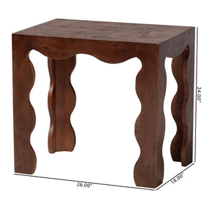 Bali & Pari Huxley Burl Wood Scalloped End Table Artisan Grain Living Room Accent