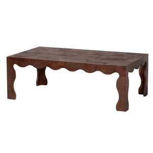 Baxton Studio Bali & Pari Huxley Genuine Burl Wood Coffee Table Scalloped Dark Walnut Living Room KL-1597-Dark Walnut Op1-Randy-CT-BOXED