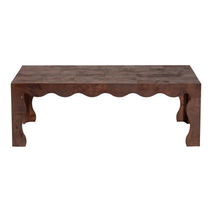Bali & Pari Huxley Genuine Burl Wood Coffee Table Scalloped Dark Walnut Living Room