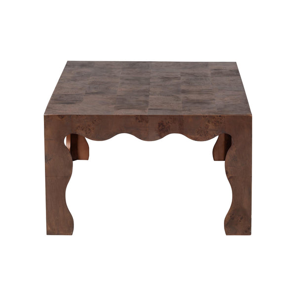 Bali & Pari Huxley Genuine Burl Wood Coffee Table Scalloped Dark Walnut Living Room
