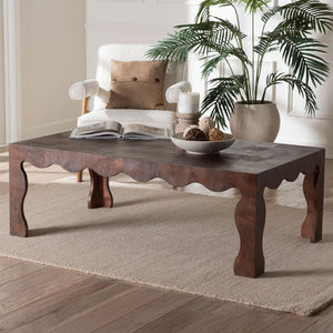 Bali & Pari Huxley Genuine Burl Wood Coffee Table Scalloped Dark Walnut Living Room