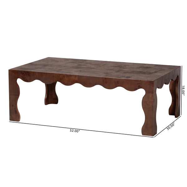 Bali & Pari Huxley Genuine Burl Wood Coffee Table Scalloped Dark Walnut Living Room
