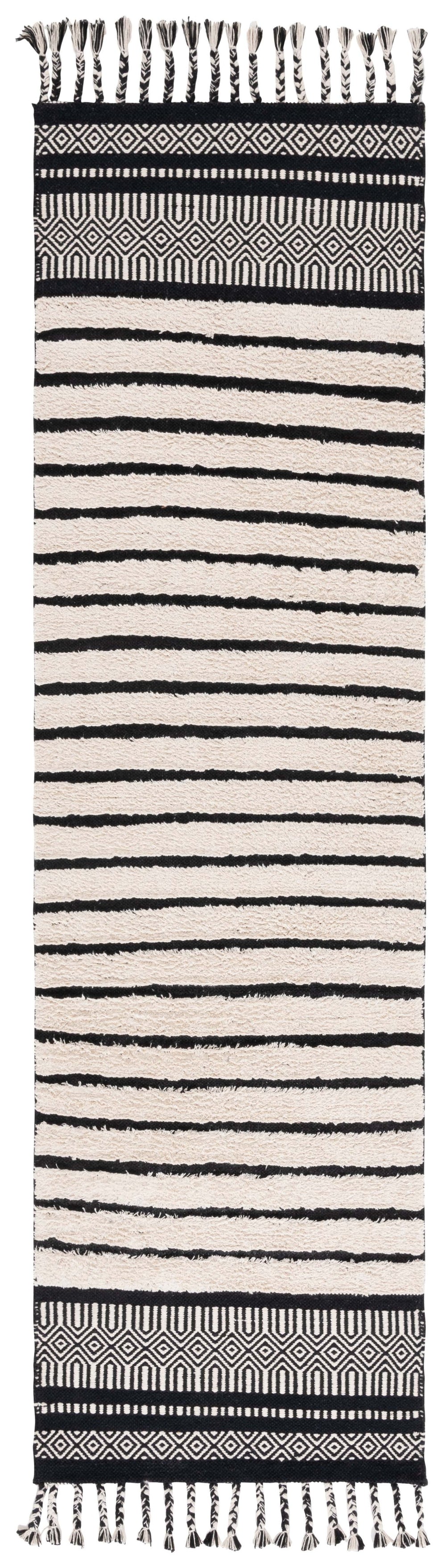 Safavieh Kilim Hand-woven Cotton Runner Rug – Bohemian Style In Ivory And Black For Artistic Home Decor Ivory ,Black Cotton Pile Klc401a-28