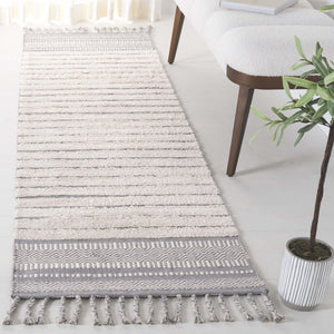 Safavieh Kilim Hand-woven Cotton Runner Rug – Bohemian Style In Ivory And Black For Artistic Home Decor Silver ,Natural Cotton Pile Klc401g-28