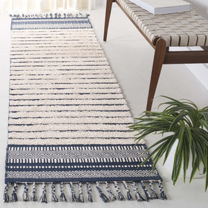 Safavieh Kilim Hand-woven Cotton Runner Rug – Bohemian Style In Ivory And Black For Artistic Home Decor Blue ,Natural Cotton Pile Klc401l-28