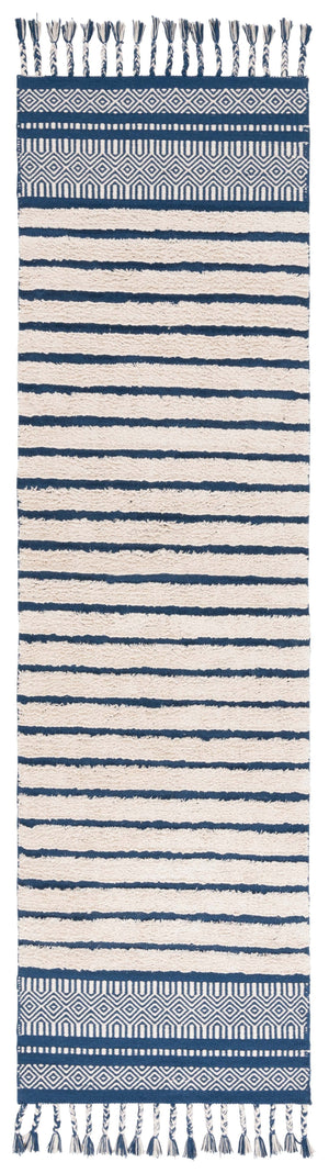 Safavieh Kilim Hand-woven Cotton Runner Rug – Bohemian Style In Ivory And Black For Artistic Home Decor Blue ,Natural Cotton Pile Klc401l-28
