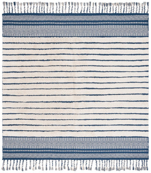 Safavieh Kilim Hand-woven Cotton Runner Rug – Bohemian Style In Ivory And Black For Artistic Home Decor Blue ,Natural Cotton Pile Klc401l-6sq