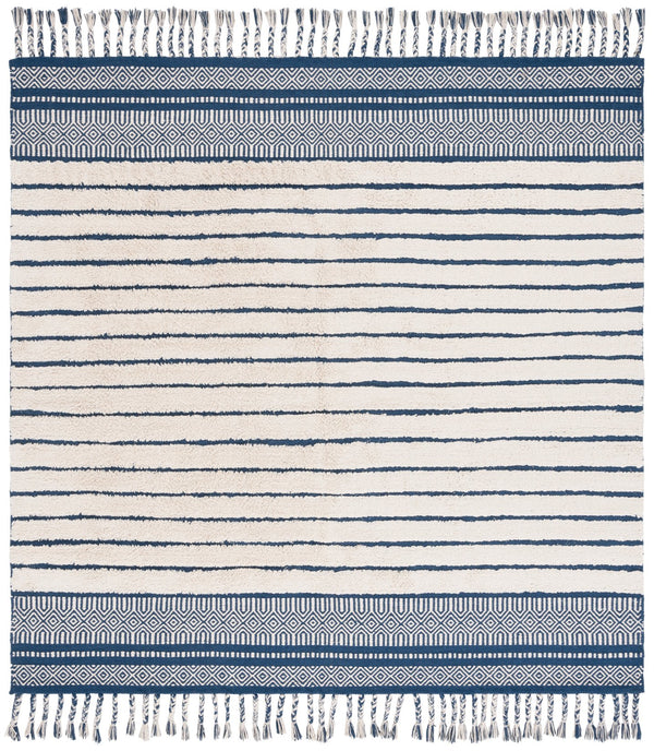 Safavieh Kilim Hand-woven Cotton Runner Rug – Bohemian Style In Ivory And Black For Artistic Home Decor Blue ,Natural Cotton Pile Klc401l-6sq