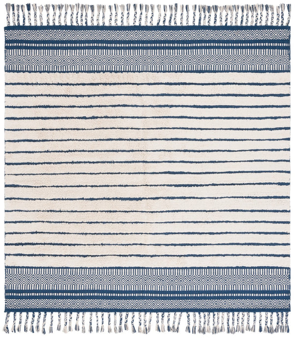 Safavieh Kilim Bohemian Handwoven Area Rug In Ivory And Black - Artisanal Elegance For Your Home Decor Blue ,Natural Cotton Pile Klc401l-6