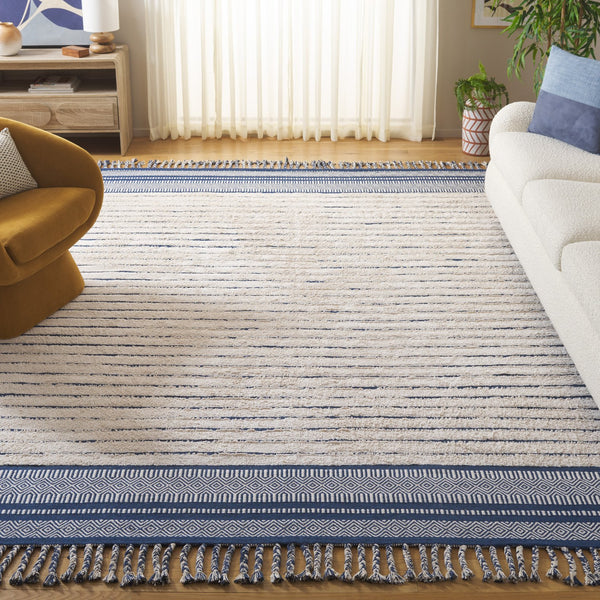 Safavieh Kilim Hand-woven Cotton Runner Rug – Bohemian Style In Ivory And Black For Artistic Home Decor Blue ,Natural Cotton Pile Klc401l-8