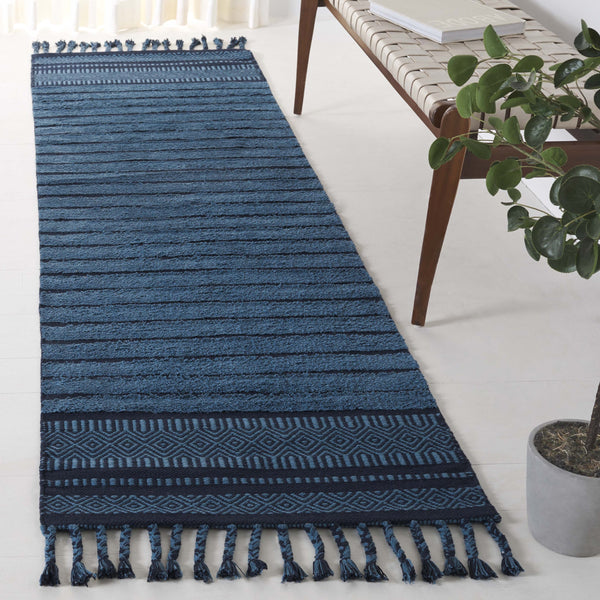 Safavieh Kilim Hand-woven Cotton Runner Rug – Bohemian Style In Ivory And Black For Artistic Home Decor Blue Cotton Pile Klc401m-28