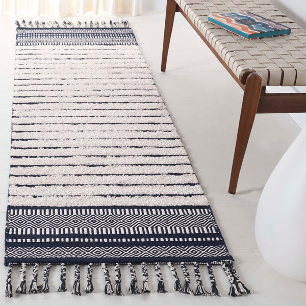 Safavieh Kilim Bohemian Handwoven Area Rug In Ivory And Black - Artisanal Elegance For Your Home Decor Navy ,Natural Cotton Pile Klc401n-4