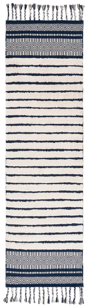 Safavieh Kilim Bohemian Handwoven Area Rug In Ivory And Black - Artisanal Elegance For Your Home Decor Navy ,Natural Cotton Pile Klc401n-4