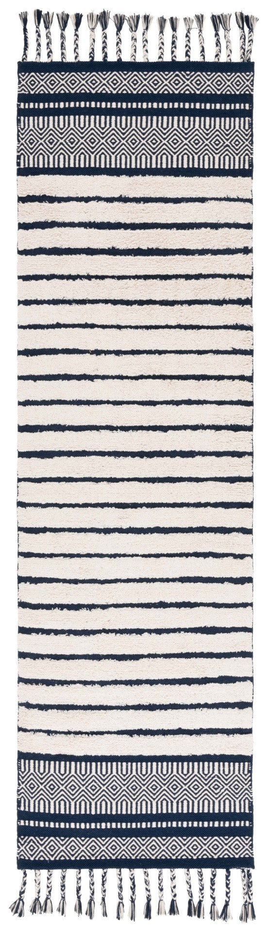 Safavieh Kilim Bohemian Handwoven Area Rug In Ivory And Black - Artisanal Elegance For Your Home Decor Navy ,Natural Cotton Pile Klc401n-4