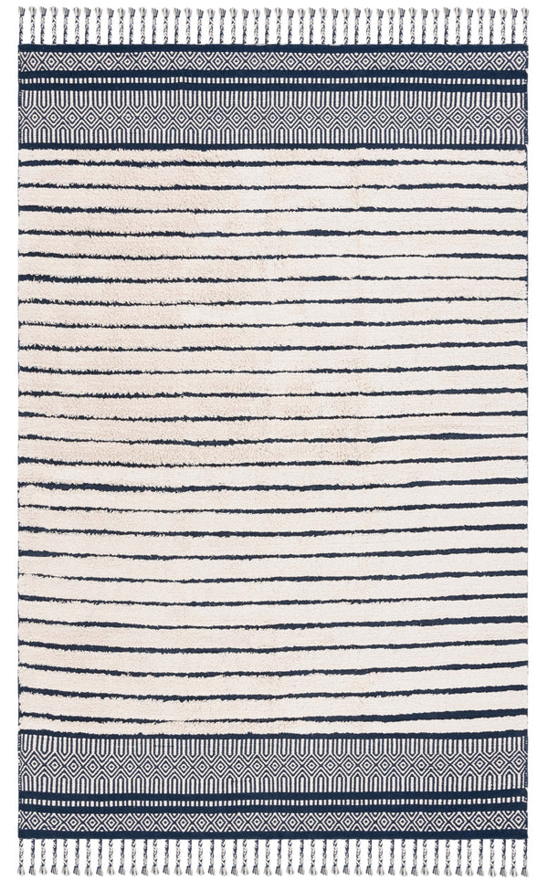 Safavieh Kilim Hand-woven Cotton Runner Rug – Bohemian Style In Ivory And Black For Artistic Home Decor Navy ,Natural Cotton Pile Klc401n-5