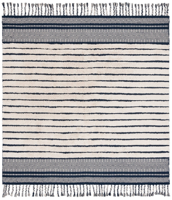 Safavieh Kilim Hand-woven Cotton Runner Rug – Bohemian Style In Ivory And Black For Artistic Home Decor Navy ,Natural Cotton Pile Klc401n-6sq