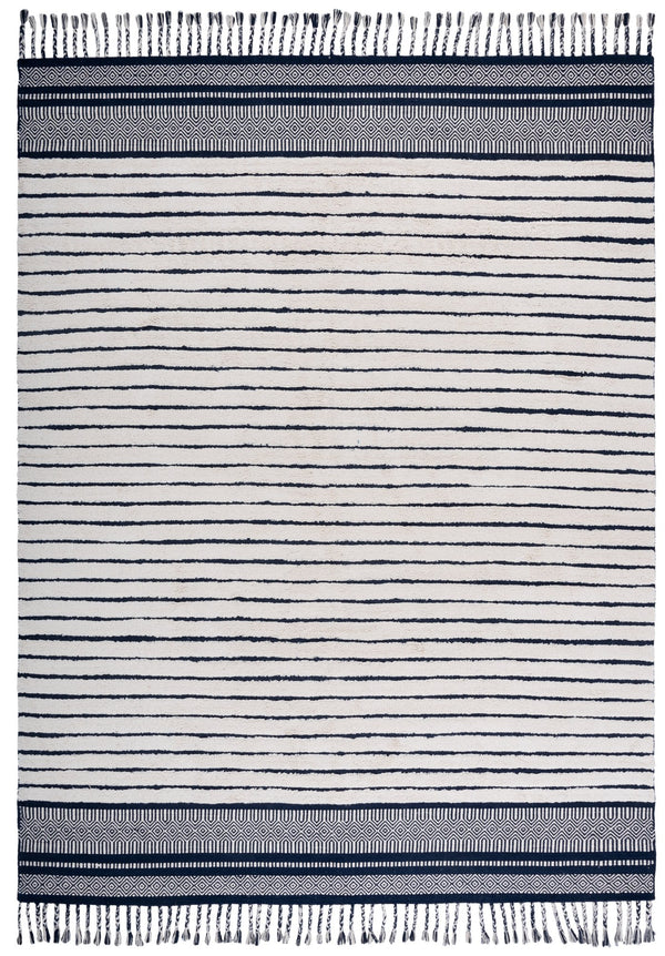 Safavieh Kilim Hand-woven Cotton Runner Rug – Bohemian Style In Ivory And Black For Artistic Home Decor Navy ,Natural Cotton Pile Klc401n-8