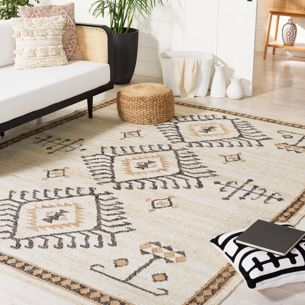 Safavieh Kilim Hand-Woven Jute Flat Weave Area Rug Bold Geometric Bohemian Living Room Accent Off-White 10'-0" x 14'-0" KLM762A-10