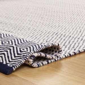 Safavieh Kilim Hand‑Woven Navy Ivory Rug — Scandinavian Geometric Design, 60% Cotton 40% Wool, Low‑Profile Finish 9'-0" x 12'-0" KLM855N-9